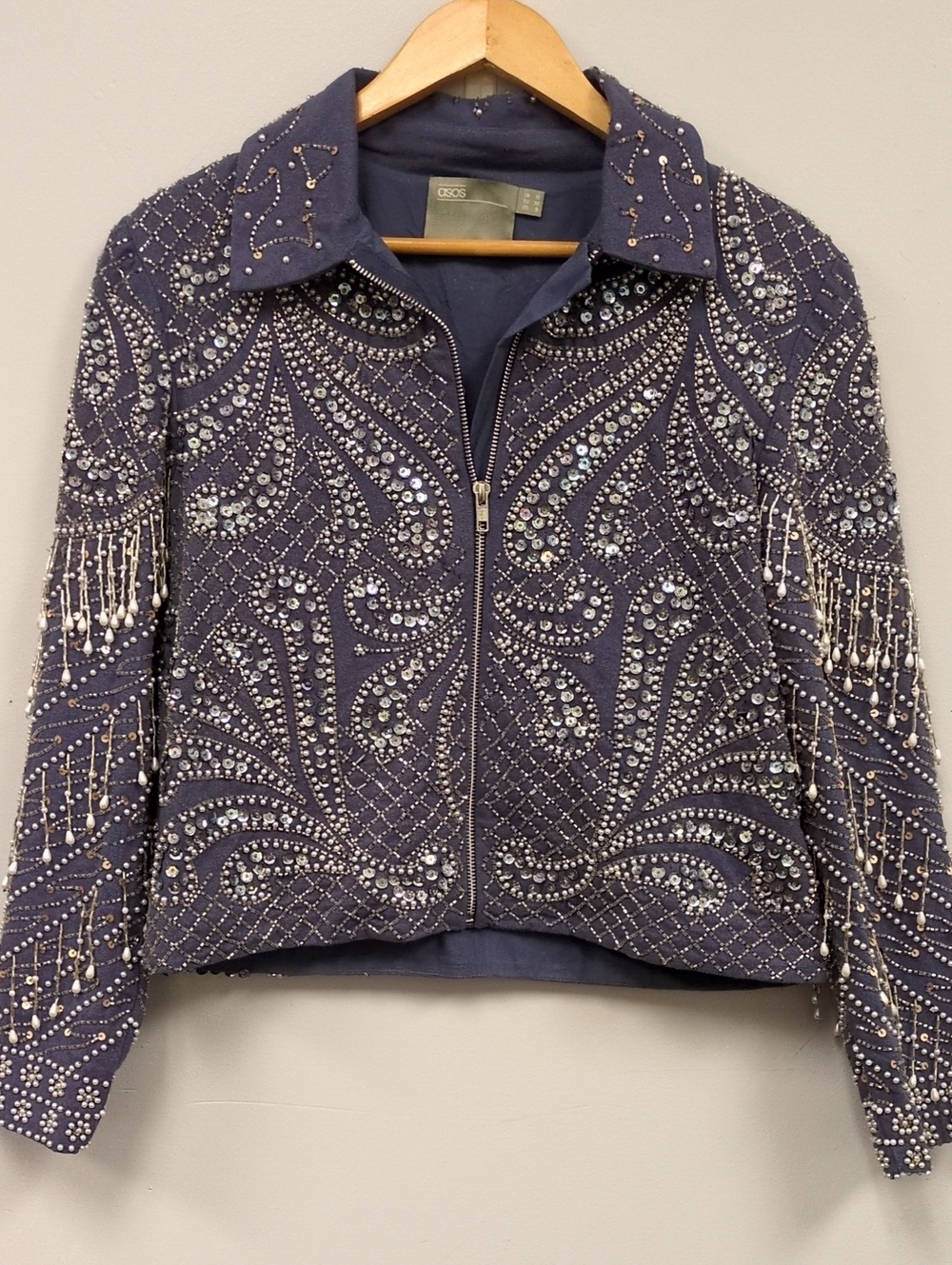 ASOS Navy Beaded Zip Bomber Jacket/6